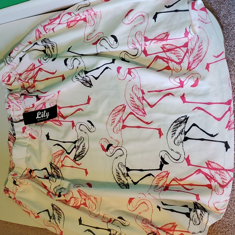 New Lily women's white base with black & white flamingo skirt